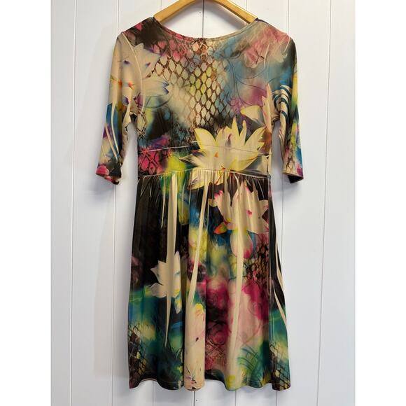 Y2K Body Central Women Baby Doll Floral‎ Boho Artsy Midi Dress Size M Abstract - Picture 2 of 8
